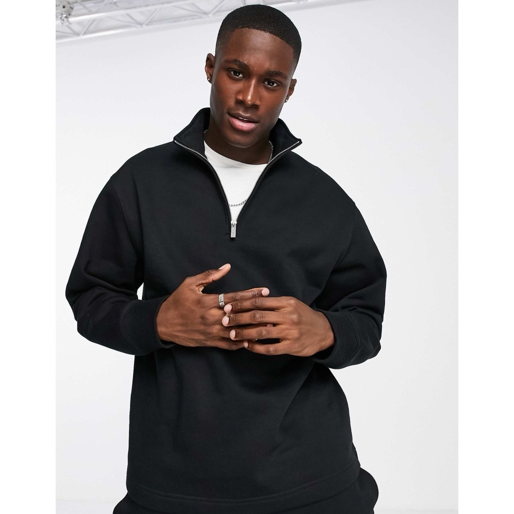 Topman Quarter Zip Sweatshirt in Black Men’s Size M